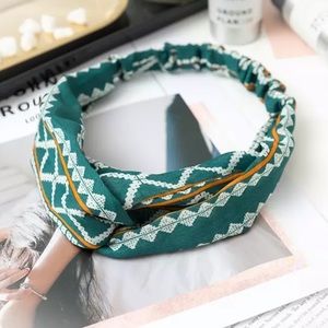 Green & Yellow Printed Cross Knot Elastic Headband